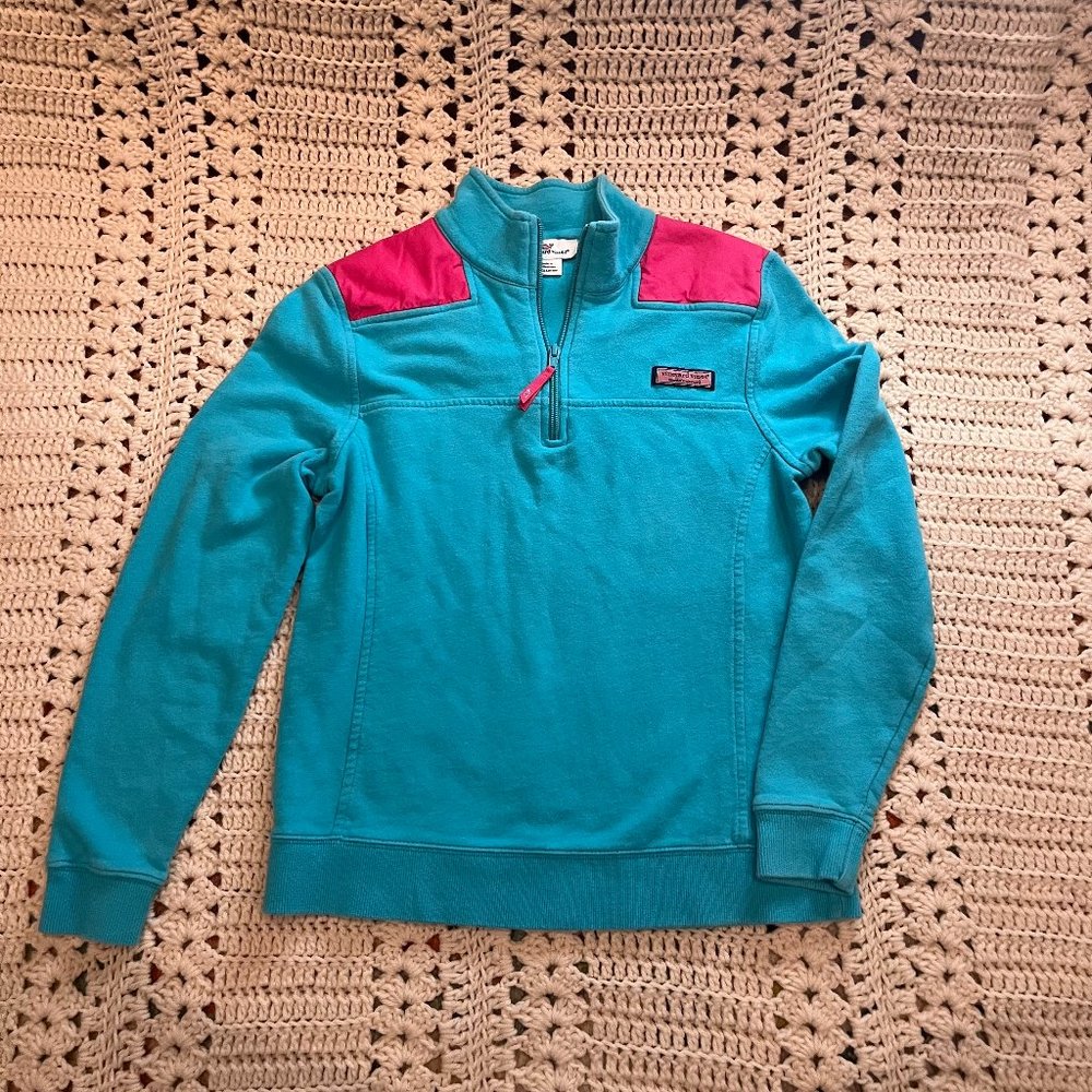 Vineyard Vines Ladies Quarter Zip Shep Shirt Aqua/Pink Size X-Small